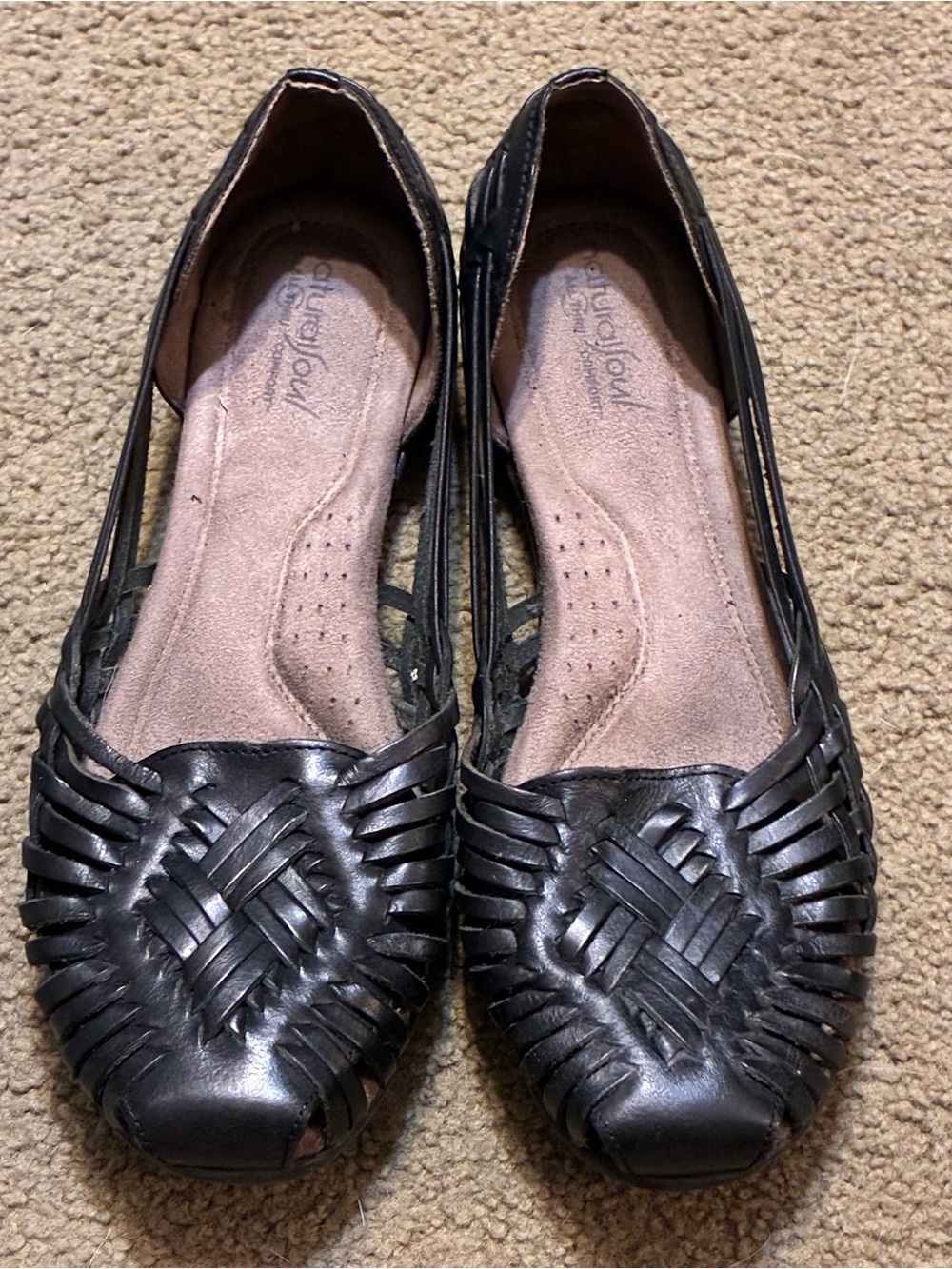 Natural Soul By Naturalizer Black Leather Slip On Flat Shoes Women’s 8.5 Sandals